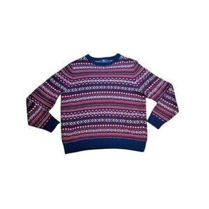 Vineyard Vines Fair Isle Sweater Men's Size Medium Red Blue Wool Alpaca Crewneck